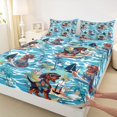 thumbnail image 4 of Homewish Cartoon Dachshund Queen Sheets,Surfboard Ocean Wave Queen Sheet Sets,Blue,Palm Tree Decor,4pcs,1 Flat Sheet, 1 Fitted Sheet and 2 Pillowcases, 4 of 6