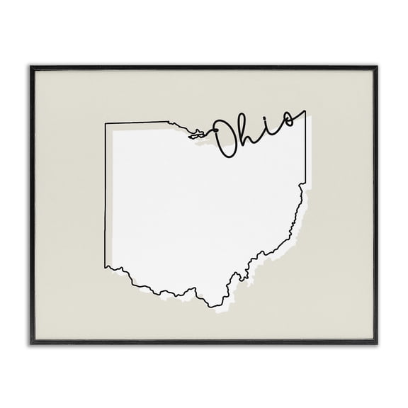 Stupell Industries Farmhouse Ohio Home State Map Neutral Print Design Black Framed Giclee Art, 14 x 11, by Lil' Rue