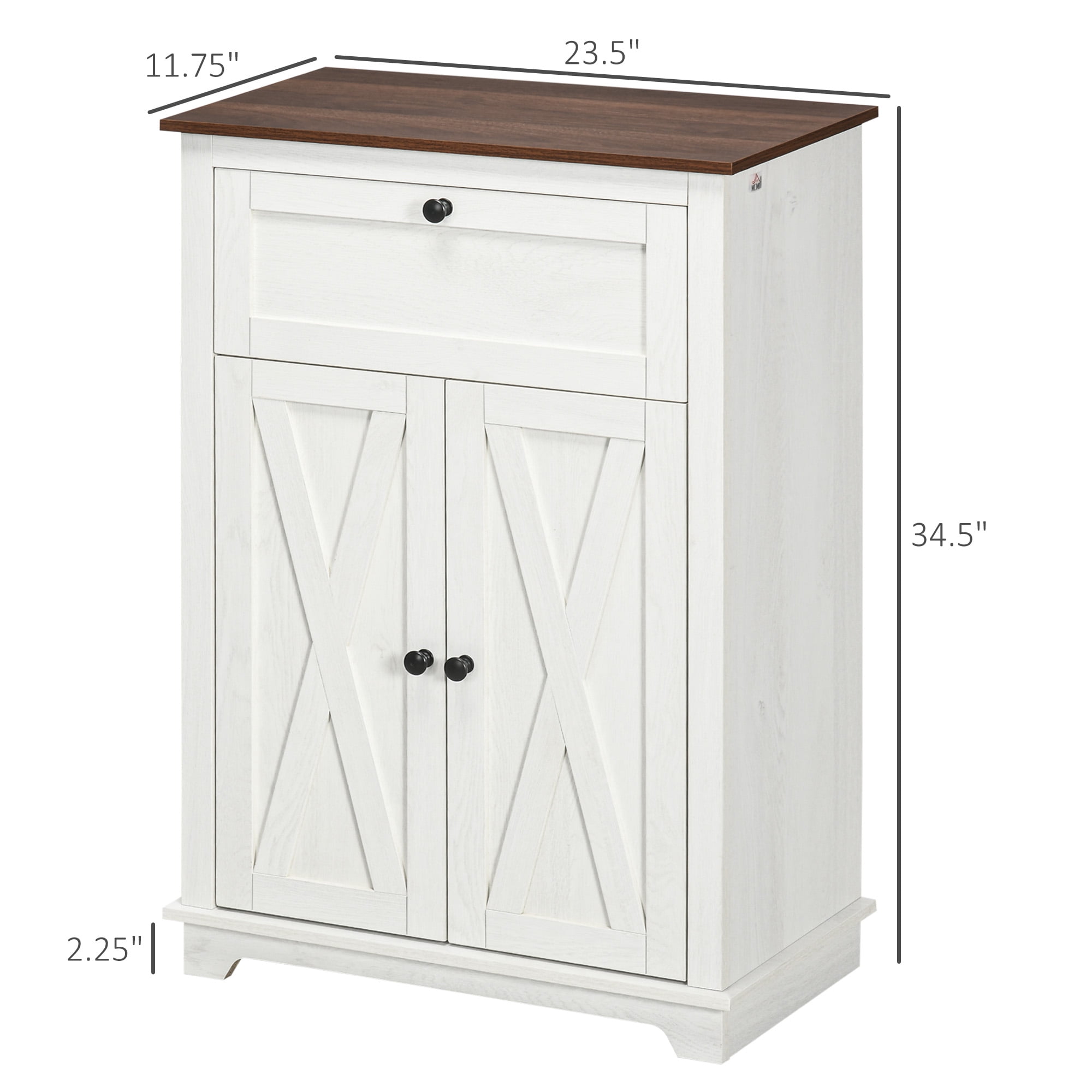 HOMCOM Farmhouse Storage Cabinet, Sideboard with Double Doors, Drawer, and Adjustable Shelf for Kitchen, Bedroom, Living Room, White