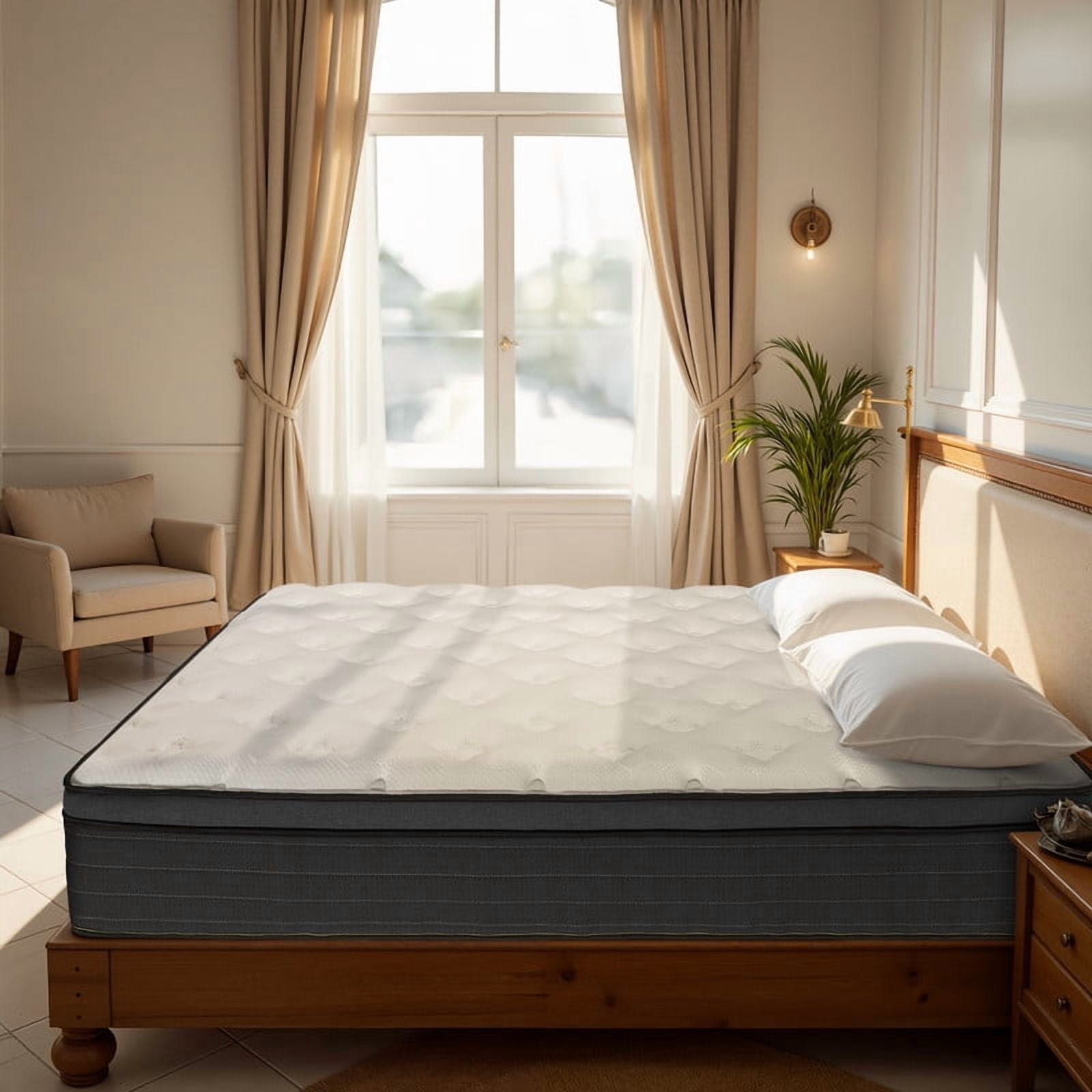 12" King Hybrid Mattress, Memory Foam Pocket Springs in a Box, Medium Firm, Shoulder and Back Pain Relief, Breathable Comfort Fabric, Zero Rocking, 7-Zone Lumbar Support 180 Night Trial