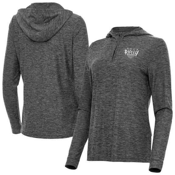 Women's Antigua Heather Black Rhea Ripley Daybreak Quarter-Zip Hoodie