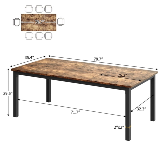 GloryStar Dining Table for 6-8 Person Farmhouse Large Rectangular Kitchen Tables Mid-Century Modern Kitchen Table with Sturdy Metal Legs for Small Kitchens, Dining Office Areas