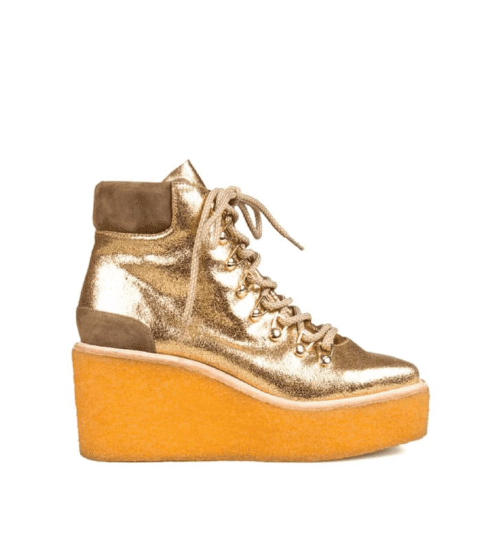 gold wedge booties