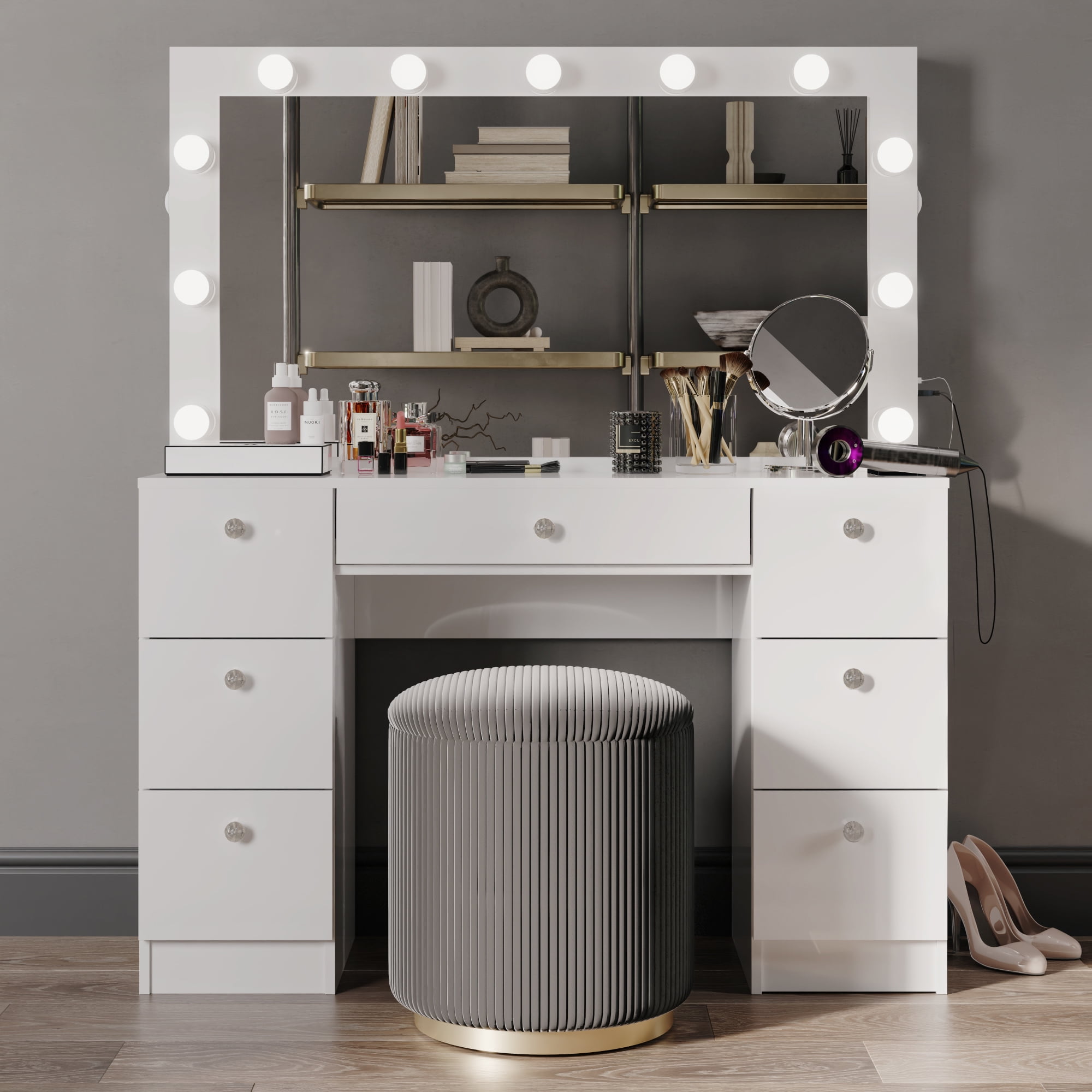 Ember Interiors Tammy White Vanity Desk with Mirror