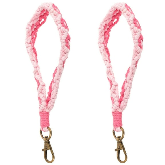 2 Pieces Key Fob Lanyard Braid Accessories for Women Macrame Keychain Wallet Bracelet Metal Cotton Linen Miss