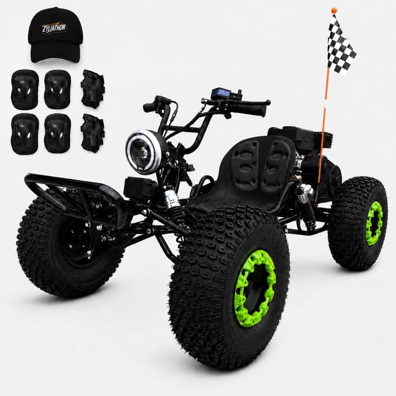 Zyliathor 212cc Gas Powered Off-Road Go Kart for Teens & Adults, Electric Start Pull Start, Forward Neutral Reverse, CVT Automatic, LED Headlight, AT19x7-8 Tire, 8-Inch Steel Wheel(Black)