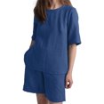 thumbnail image 2 of Camisa Pantalones Cortos Traje Conjunto de chándal de verano sólido para mujer, pantalones cortos, conjuntos a juego (azul XL) Cgtredaw Para estrenar, 2 of 6