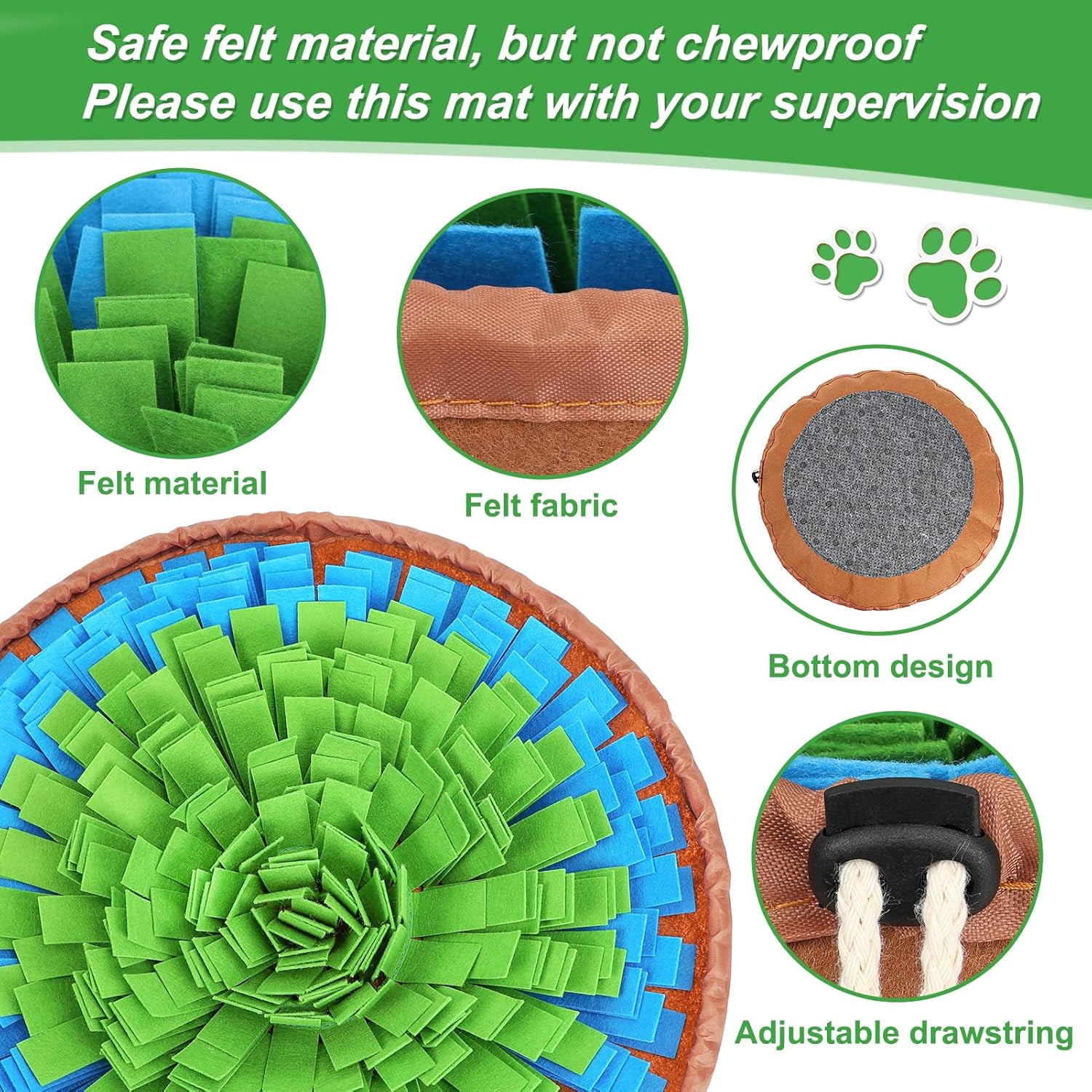 Snuffle Mat for Dogs, Adjustable Nosework Mat for Small, Medium & Large Dogs, Interactive Dog Enrichment Toy for Mental Stimulation & Slow Feeding (Green & Blue)