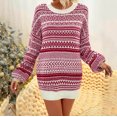 thumbnail image 2 of Wang6 Christmas Sweaters for Women Trendy Fall Winter Merry Xmas Tunic Knits Long Sleeve Crew Neck Reindeer Printed Knitted Pullovers Tops Red M, 2 of 8