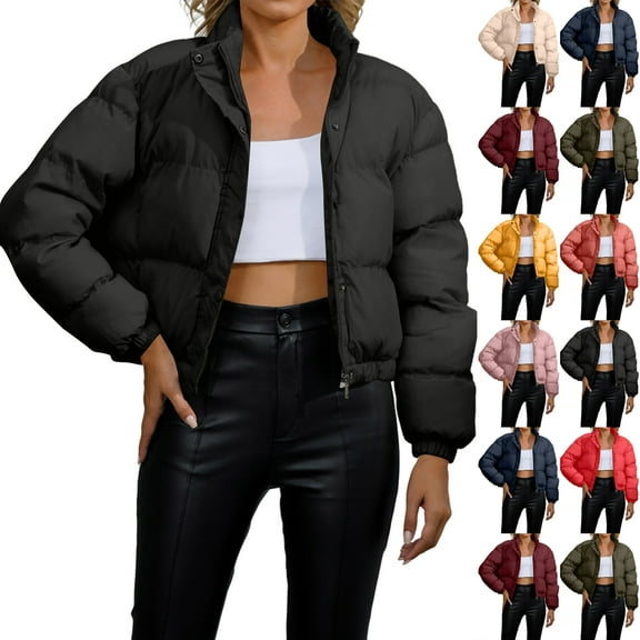 Yucgh Women's Short Loose High Collar Cotton Warm Jacket, Cozy and Comfortable, Ideal for Cool Weather, Casual Style with Soft Fabric for Everyday Use,L