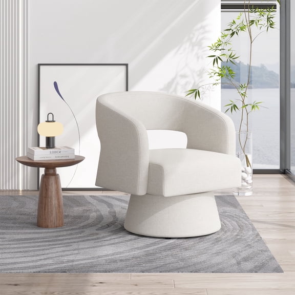Hawsaiy Swivel Barrel Accent Chair, Oversized Linen Upholstered Armchair with 360° Rotation, Modern Comfy Lounge Chair for Living Room, Bedroom, Office, Beige(1Pcs)