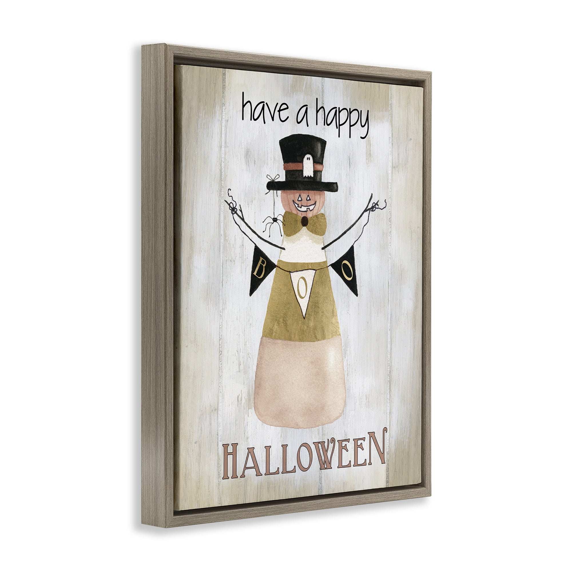 Stupell Industries Halloween Candy Corn Holiday Painting Brown Floater Framed Canvas Art Print Wall Art, 25 x 31