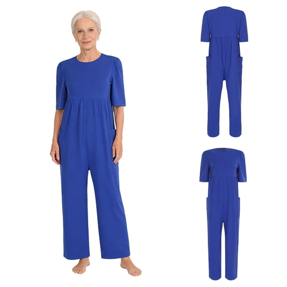 iiniim Women Special Needs Adaptive Back Zipper Anti-strip Jumpsuit for Alzheimers Dementia Clothing Royal Blue L