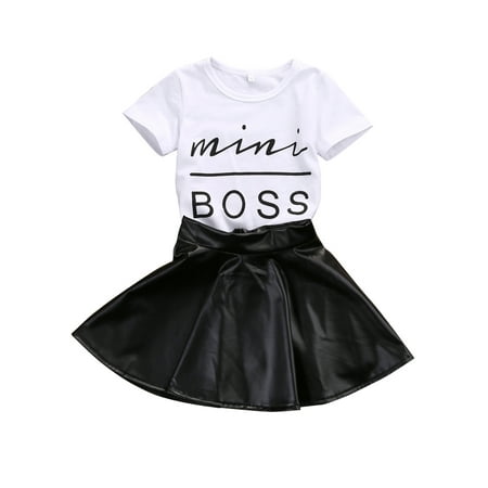 

Spring hue Toddler Baby Girl Summer Clothes Mini Boss T-Shirt Tops Mini Skirt Dress Outfits