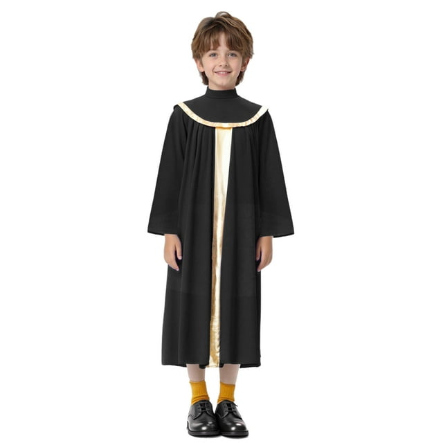 Moggemol Robe de Chœur d'Église pour Enfants Garçons Filles Robe de Collation des Grades Manches Longues Juge Baptême Robe Noire 12