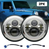 7 inch Led Headlight Round DOT Approved H6024 Led Headlight Hi/Lo Beam White DRL Amber Halo Ring Compatible with Jeep Wrangler JK TJ CJ & Miata & Chevy S3 & Hummer H1 H2 (Pair) Chrome