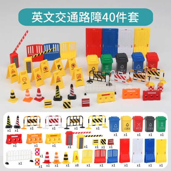 40pcs Traffic Road Signs Playset - Plastic Street Signs Mini Traffic Cones Garbage Can Kids Educational Interactive Learning Toy For Boys Girls