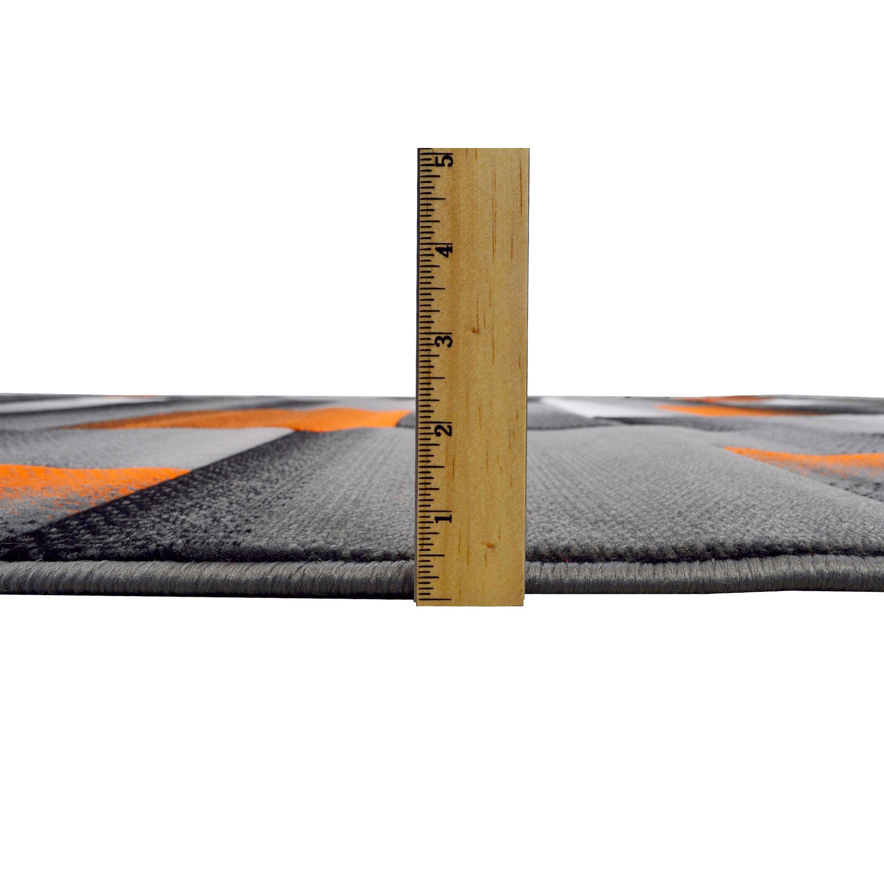 HR HANDCRAFT RUGS HR Electric Orange/Grey/Silver/Black/Abstract Area Rug Modern Contemporary Geometric Cube Square Design 2x7 feet Runner