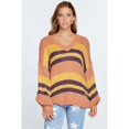 thumbnail image 1 of V-neck Cozy Thick Knit Stripe Pullover Sweater, 1 of 6