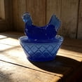 thumbnail image 6 of Rooster Decor Glass Candy Dish with Lid - Vintage Hen on Nest Style Large Snack Bowl, Colorful Pedestal Sweets & Cookie Jar for Home, Kitchen, Office Tabletop Decor(Blue), 6 of 6
