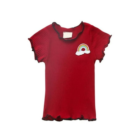 

Luxsea Summer Kids Girl Short Sleeve O-Neck Cotton Top Shirt Casual Candy Color Embroidered T-shirt Blouse Girls Tee 9M-4T