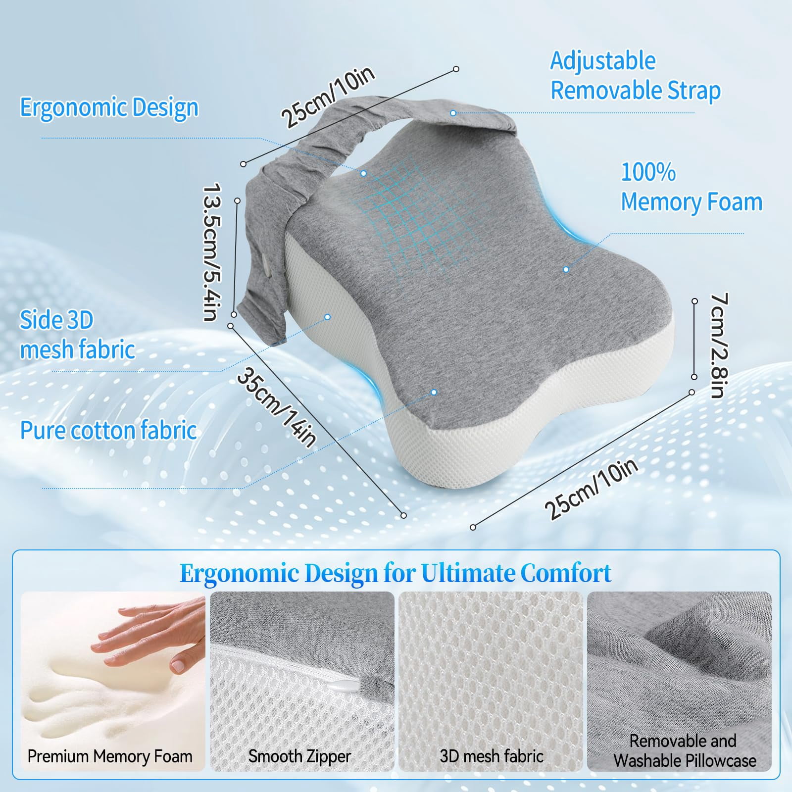 Asunby Knee Pillow for Side Sleeper with Adjustable Straps - Fully Support Thighs and Knees for Sciatica, Back, HIPS, Knees, Joints Pain Relief - Leg Pillow for Side Sleeping