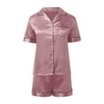 thumbnail image 4 of XIYON Pajama Set For Women Fashion Solid Color Lapel Short Sleeve Shorts Casual And Comfortable Home Wear Set Loungewear Sleepwear, 4 of 5