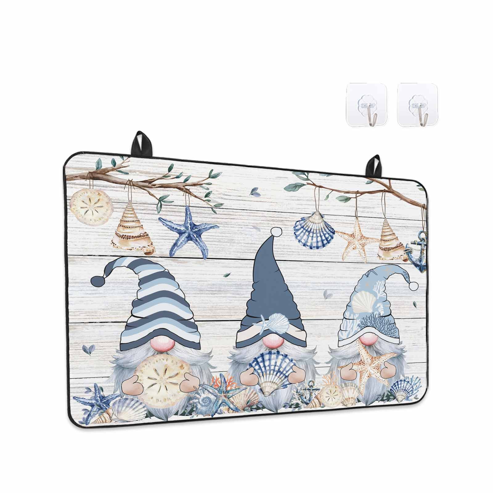 Coastal Eucalyptus Stove Top Cover for Electric Stove, Heat-proof & Non Slip Glass Top Stove Cover Protector, Ocean Blue Gnomes Starfish Leaf Wood Grain Kitchen Flat Cooktop Rubber Mat 24x21 Inches