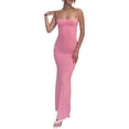 thumbnail image 4 of Women's Spaghetti Strap Low Cut Bodycon Maxi Dress Square Neck Sleeveless Backless Tight Slip Elegant Long Cami Dress, 4 of 6