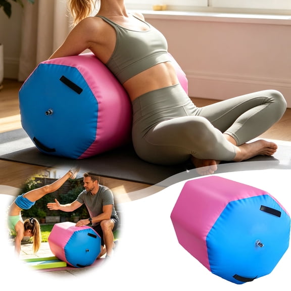 Inflatable gymnastics tumbling trainer, designed for backflips and stretching; an inflatable mat for gymnastics, yoga, and acrobatics training