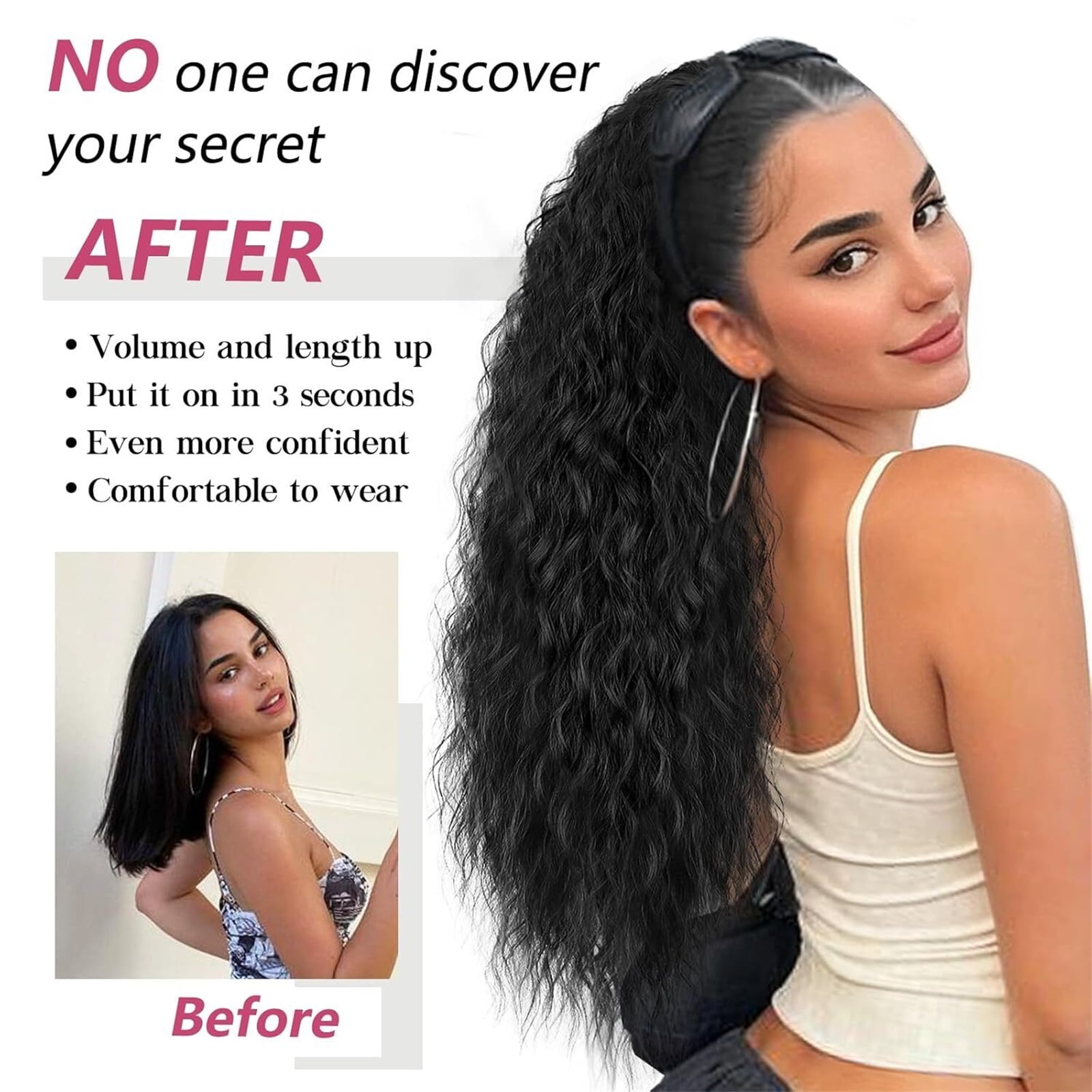 #1B Deep Wave Drawstring Ponytail Natural Black Curly Clip In Hair Extensions 100% Human Hair Ponytail