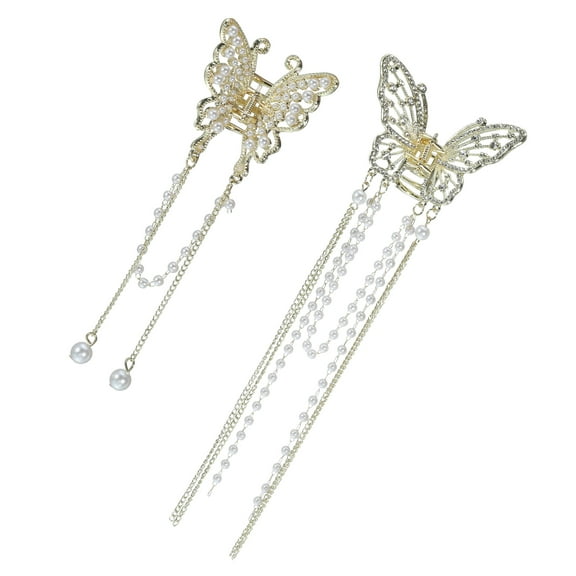 Vocoste 2pcs Hair Clip Faux Pearl Butterfly Tassel Hair Clip Elegant Cute Hair Accessories for Women