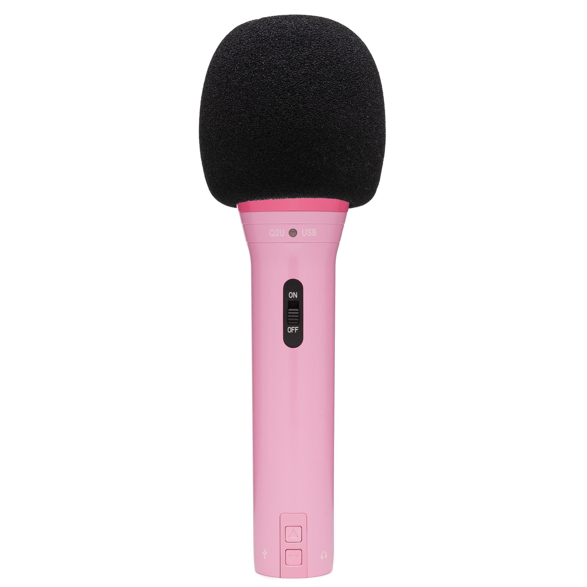 Samson Q2U USB and XLR Handheld Dynamic Microphone with Cardioid Polar Pattern (Pink) Bundle with Shock Mount and Desktop Boom Arm Microphone Stand (3 Items)