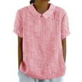 thumbnail image 2 of Womens Tops Short-sleeved Turdown Collar Stripe Summer Solid T-shirt Pink M, 2 of 6