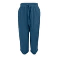 thumbnail image 6 of Wlynlyn Capri Pants for Women Casual Wide Leg Capris Solid Color Flowy Waisted Drawstring Summer Linen Pants with Pockets, 6 of 7