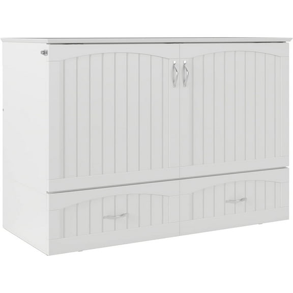 HomeStock Baroque Bonanza Murphy Bed Chest With 6 Inch Memory Foam Folding Mattress, Built-In Charging Station And Storage Drawer, Full, White