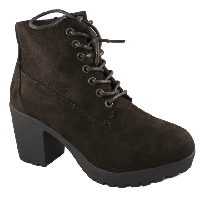 Womens Casual Lug Sole Chunky Heel Ankle Combat Boot