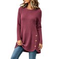 thumbnail image 5 of Women's Ribbed Knit Crewneck Tunic Tops Fall Long Sleeve Button Detail Fashion Lightweight Sweater S-XXL, 5 of 6