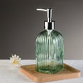 thumbnail image 6 of Vfedsrsge Green Vertical Stripe Glass Soap Dispenser - 350ml Refillable Press Pump Bottle for Bathroom Kitchen, BPA-Free Liquid Hand Soap Shampoo Shower Gel Dispenser, 6 of 6