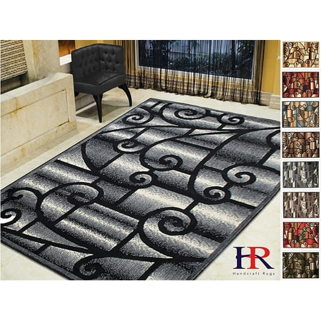 - Handcraft Rugs-Modern Contemporary Living Room Rugs-Abstract Carpet with Geometric Swirls Pattern-Black/White/Gray/Ivory (5x7 feet)