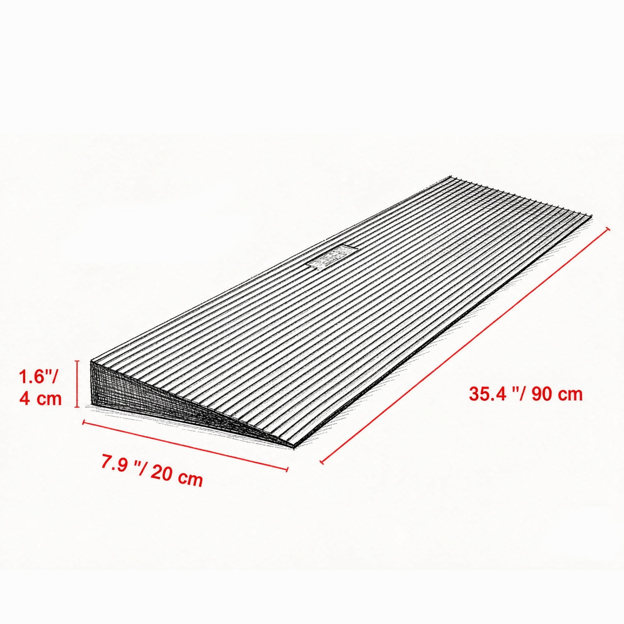 35.4" Wide Rubber Threshold Ramp (1.6" Rise), Cuttable Wheelchair Slope