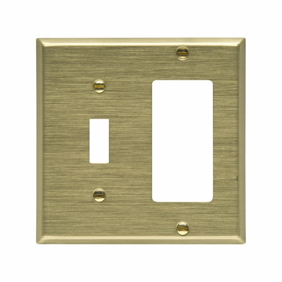 Cooper Wiring Devices 94432 2-Gang Combination Toggle Switch Decorator GFCI Outlet Wallplate, Polished Solid Brass