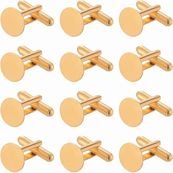 1 Box 20Pcs 12mm Blank Gold Cufflinks Round Cufflinks Bulk Alloy Brass Button Tray Flat Small Business Suits Studs Settings Cuff Link for Men DIY Business Wedding Banquet Gifts Crafting