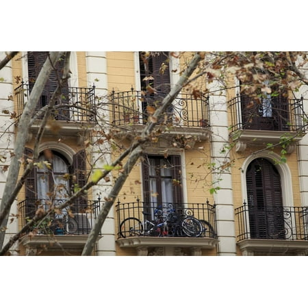 Patio Downtown Small Apartments with Patios are a Common Sight in Downtown Barcelona, Spain Print Wall Art By Paul Dymond ()