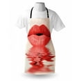 thumbnail image 4 of Lips Apron, Female Blowing Kisses over Water and Reflection Closeup Image, Unisex Kitchen Bib with Adjustable Neck for Cooking Gardening, Adult Size, Off White and Dark Coral, by Ambesonne, 4 of 4