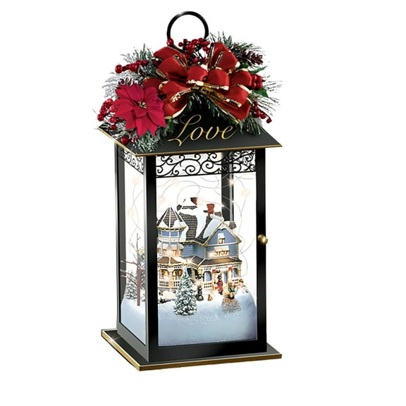 The Bradford Exchange Sparkle Of The Season Light Up Victorian Holiday Lanterns LOVE Christmas Decoration by Thomas Kinkade 8-inches
