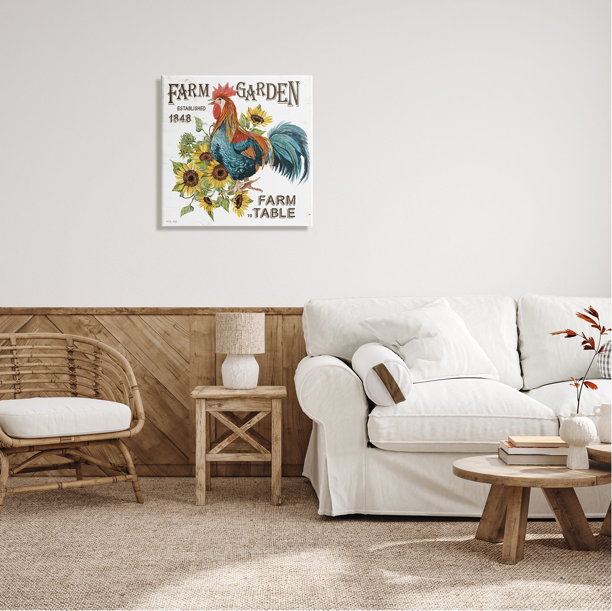 Stupell Industries Farm to Table Rooster Botanical & Floral Painting Gallery Wrapped Canvas Print Wall Art, 24 x 24