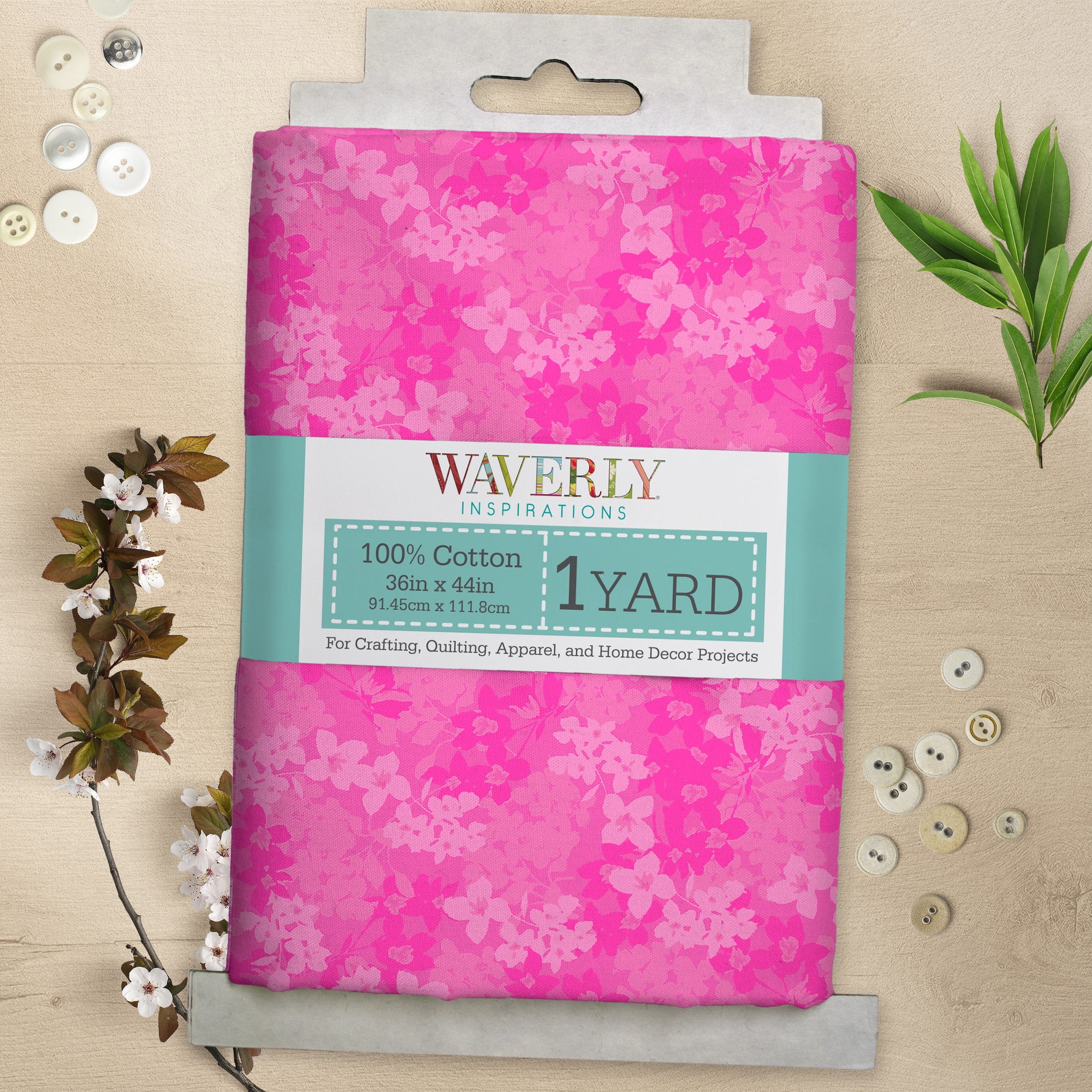 Waverly Inspirations 1 Yard 100% Cotton Eva's Blooms, Fuschia, 44" Wide for Quilting & Sewing