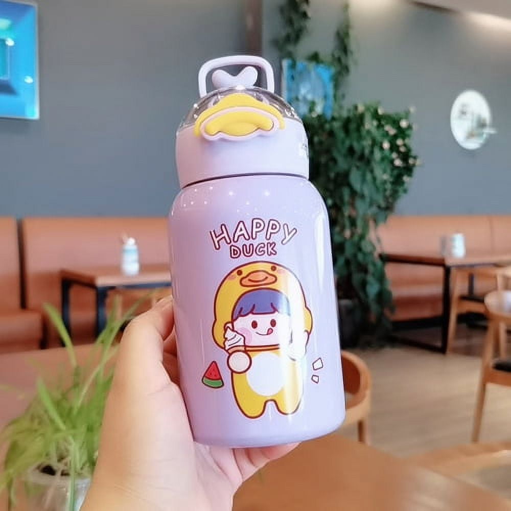 Visland Kids Water Bottle with Straw Lid Vacuum Insulated Stainless Steel  Thermos Bottle Hot and Cold for Kids School Outing 