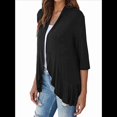 thumbnail image 2 of Cárdigan Abierto para Mujer, 3/4, Tejido Suave Drapeado, Color Negro, Talla S, 2 of 7